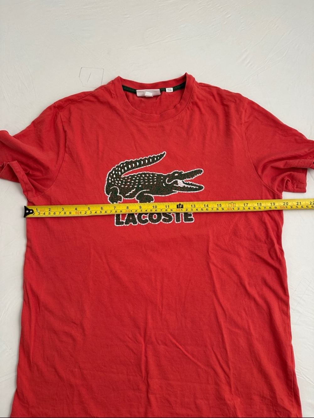 Lacoste red orange crackled big alligator spell out logo short sleeve t-shirt - Picture 4 of 11